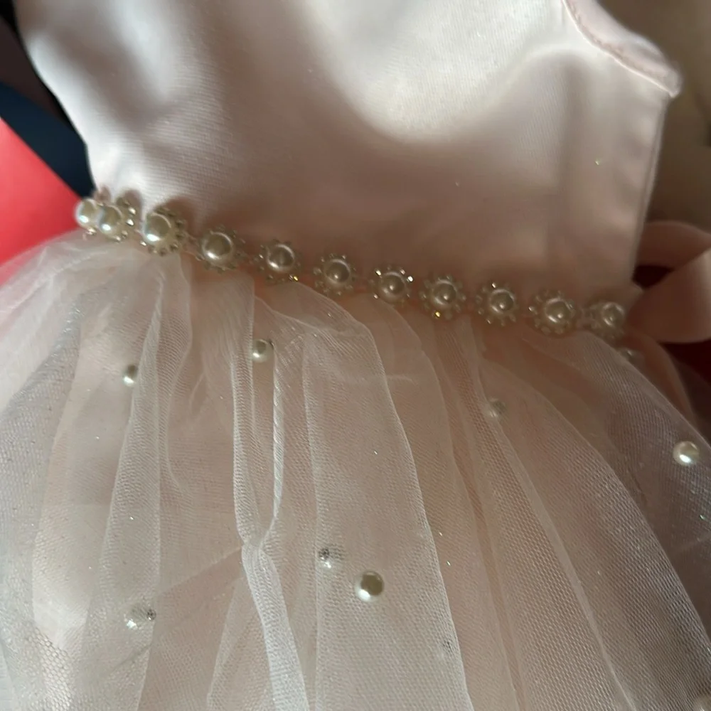 American Princess Blush Pink Tulle Flower Girl Dress Pearl Formal 4T